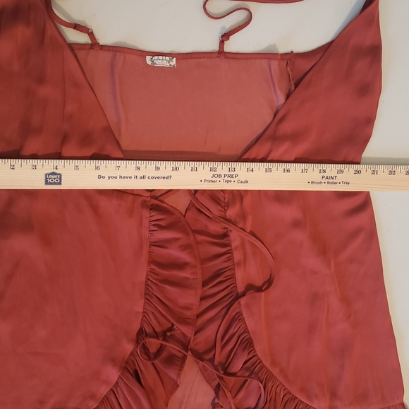 Free People Intimately All My Love Shine Wrap Mini Slip Dress Rust Satin S/M - Picture 13 of 14